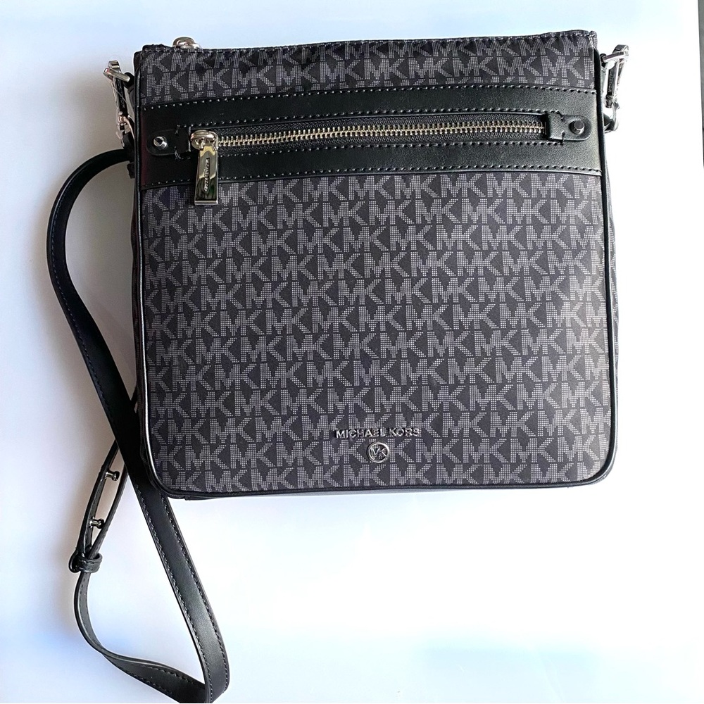 Michael Kors Jet Set Large Signature Logo Print Woven Crossbody Bag NWT